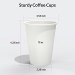 100 Count 12 oz Coffee Cups, Leak-Free Food Safe Paper Cups 12 oz, Disposable 12oz White Paper Cups for Cold and Hot Drinks - Image 2