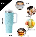 Pearls Bling 40 oz Tumbler with Handle and Straw | Rhinestones 100% Leakproof Stainless Steel Insulated Tumbler with Lid and Straw | Cup Holder Friendly Base -Blue - Image 2