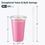100 Pack, 16 Oz Plastic Cups With Lids and Straws, Iced Coffee Cups With Lids Disposable Clear Cups With Lids - for Iced Coffee, Smoothie, Milkshake and Cold Drinks - Image 2