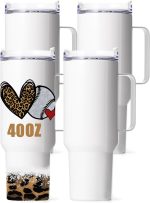 40oz Sublimation Tumblers with Handle, Stainless Steel Coffee Tumbler Blank, Double Wall Vacuum Sublimation Travel Cups for Heat Press Printing