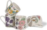 11 oz Ceramic Coffee Mugs Set of 4, Porcelain Coffee Cups with Handle for Tea, Latte, Cocoa, Cappuccino, Milk, Dishwasher&Microwave Safe, Plant Patterns