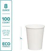 White Paper Cups [8 oz - 100 Count] Disposable Coffee Cup for Hot Drinks – Sturdy & Eco-Friendly – Paper Cups for Tea, Cocoa & More – (Formerly Comfy Package) - Image 2