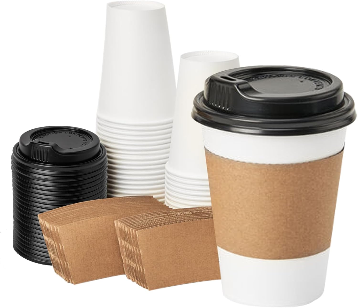 61wJCG2wTFL._AC_SL1500_.jpg 12 oz 50 pack Disposable Paper Coffee Cups with Lids and Sleeves - Image 1