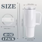 4 Pack 40 oz Sublimation Tumbler with Handle Insulated Large Sublimation Tumblers Bulk with Lids and Straws Stainless Steel Coffee Mugs for DIY Craft Heat Press Print - Image 2