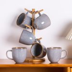 12oz Coffee Mugs, Ceramic Coffee Mugs set of 6 for Man, Woman, Dad, Mom, Modern Coffee Mugs with handle for Latte/Cappuccino/Milk/Cocoa. Dishwasher&Microwave Safe, Blue-Reactive Glaze