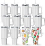 40 oz Sublimation Tumblers with Handle, 12Pack Stainless Steel Double Wall Vacuum Insulated Travel Mugs, Sublimation Tumbler for Heat Transfer Machine Printing
