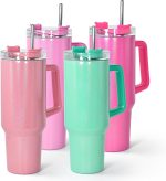 4 Pack 40 oz Sublimation Shimmer Green Pink Red Purple Tumbler with Stainless Steel Straw and Lid, Insulated Double Wall Vacuum  Cups with Handle
