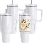 4 Pack 40 oz Sublimation Tumbler with Handle Insulated Large Sublimation Tumblers Bulk with Lids and Straws Stainless Steel Coffee Mugs for DIY Craft Heat Press Print