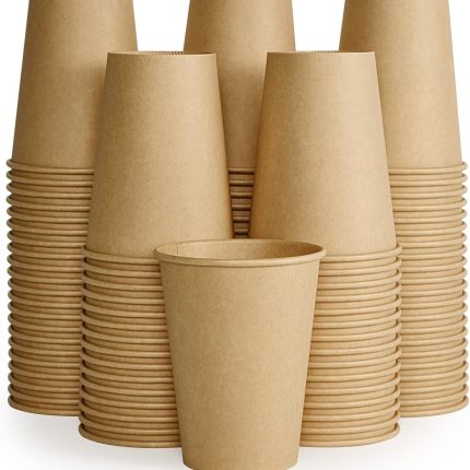100 Pack 12 oz Kraft Paper Cups, Disposable Coffee Cups, Disposable Drinking Cups, Hot Coffee Cups, Paper Coffee Cups for Water, Coffee, Juice, and Milk