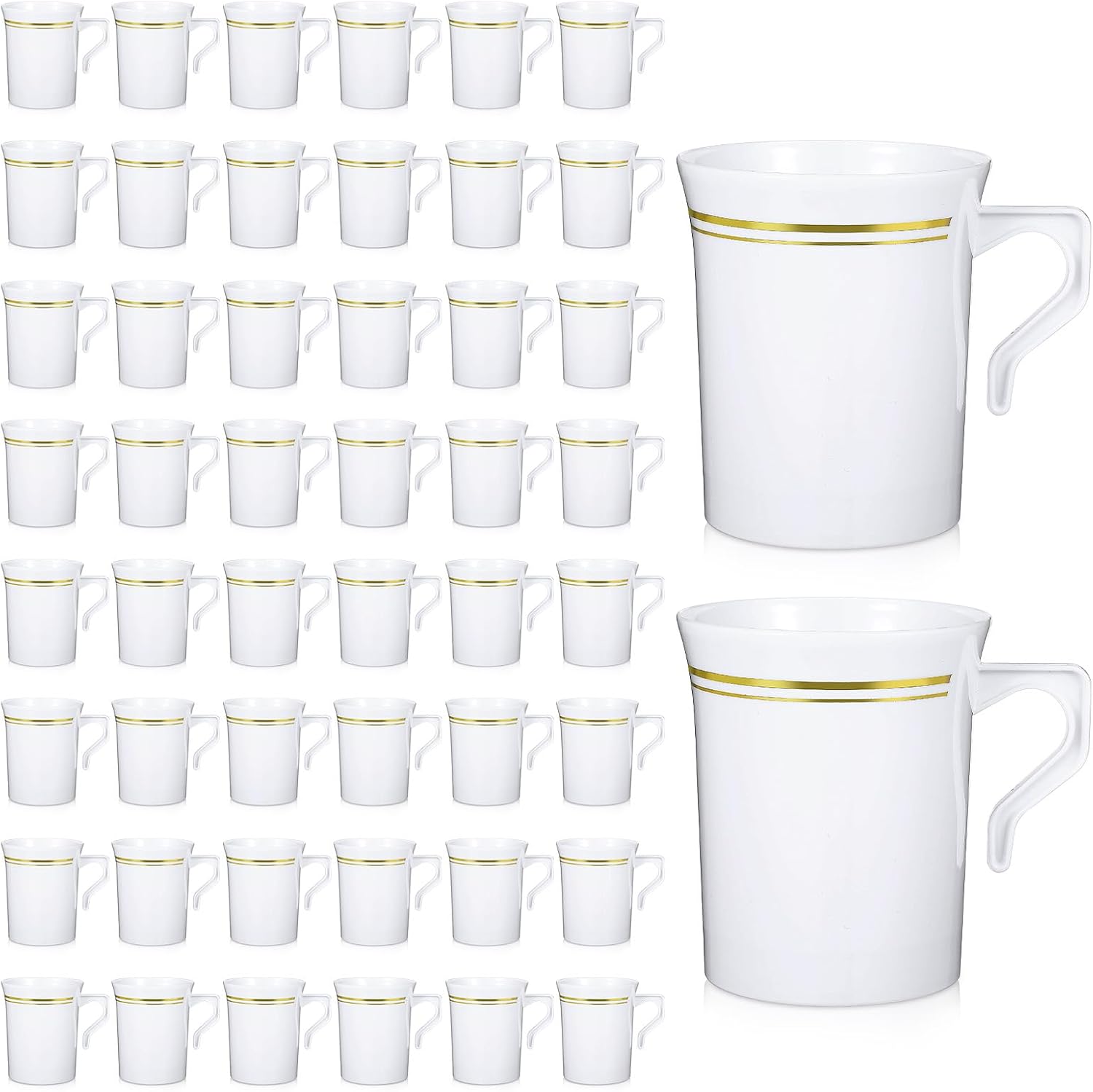 71zUHesGAAL._AC_SL1500_.jpg 48 Pcs Plastic Coffee Cups, 8 oz Coffee Mugs with Handle, Disposable Plastic Tea Cups Espresso Beverage Plastic Coffee Cups with Handle for Wedding Cafe Party (White&Gold) - Image 1