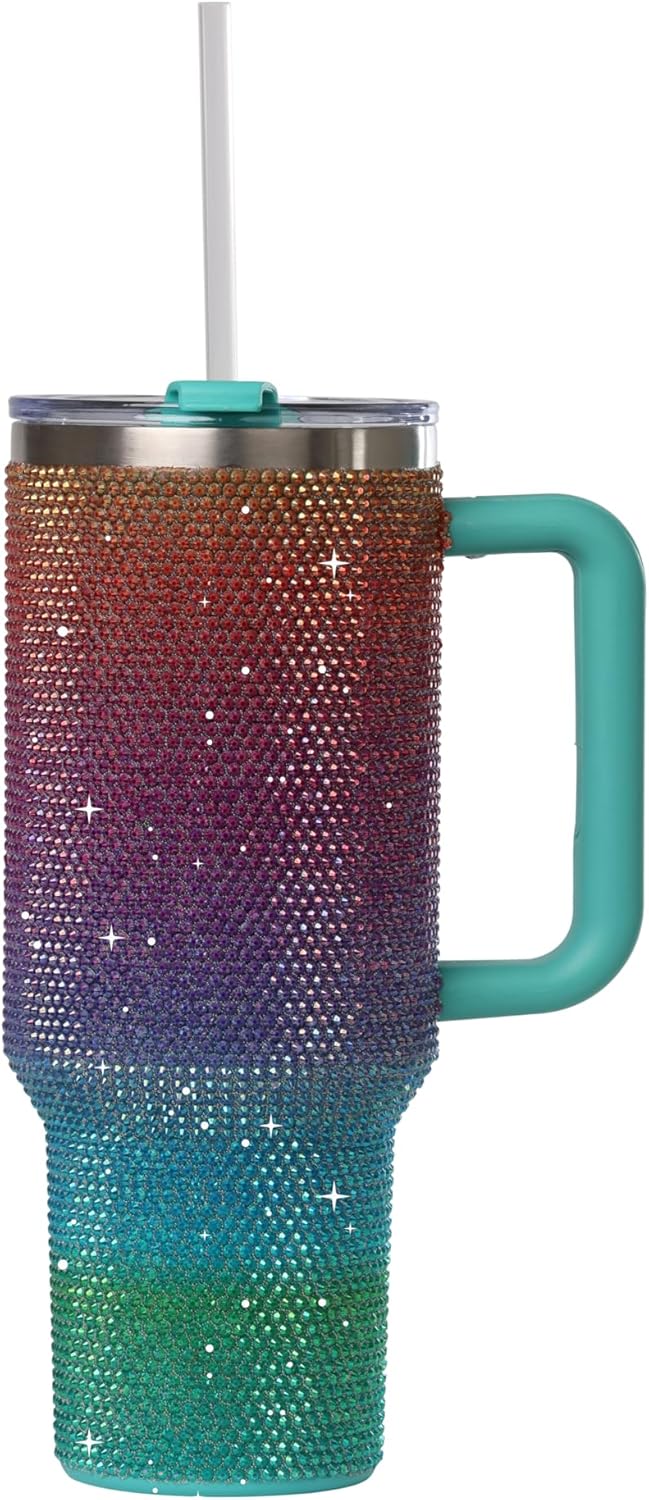 71zxZ3uvxoL._AC_SL1500_.jpg 40oz Rhinestone-Encrusted Insulated Tumbler - Premium Bling Stainless Steel Water Bottle with Handle, Double Wall Vacuum Technology, Includes Leakproof Lid and Straw - Image 1