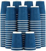 Coffee Cups 12 oz - 120 Pack, 12 oz Disposable Paper Coffee Cups Insulated, Corrugated Kraft Ripple Wall Cup for Hot Beverage or Cold Drinks (Navy)