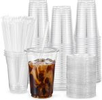 [100 Sets - 16oz] Clear Plastic Cups with Lids and Straws, Disposable Iced Coffee Cups for Smoothie, Milkshake, Cold Drinks -  free