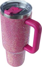 40oz Rhinestone-Encrusted Insulated Tumbler - Premium Bling Stainless Steel Water Bottle with Handle, Double Wall Vacuum Technology, Includes Leakproof Lid and Straw - Image 2