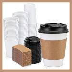 Paper White Cups [12 oz] with Lids and Sleeves x [25 Set] Disposable Hot Cold Coffee Water Beverage Drinking for School Office Home Kitchen Cafe Restaurant (25 Pack, 12 oz)