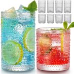 Vintage  Drinking Glasses Set of 8, 12 oz Highball Glasses & 10 oz Cocktail Glasses Set, Kitchen Water Glasses Cup, Bar Tumbler Glassware Set for Beer, Juice, Cocktail, Whiskey, Milk